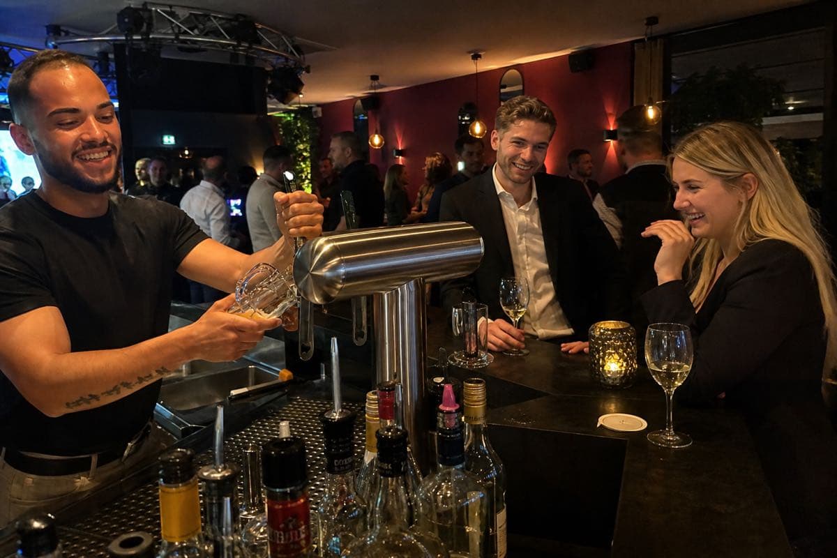 Bar mit gekühlten Getränken und Gläsern für die Bewirtung einer Feier